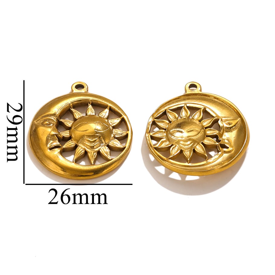 Pendentif pour femme en acier inoxydable plaqué Couleur or 18 carats en fCouleur orme de soleil de style rétro classique 1 pièce 